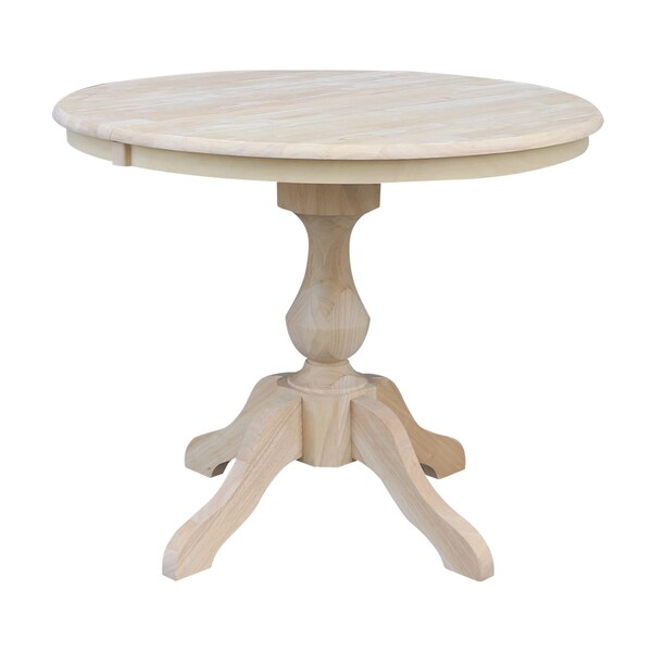 International Concepts Round 36 in Rd Top Pedestal Table, 12 in Leaf, 28.9 inH, Dining Height, Unfinished, 36 W, 48 L K-36RXT-11B - main